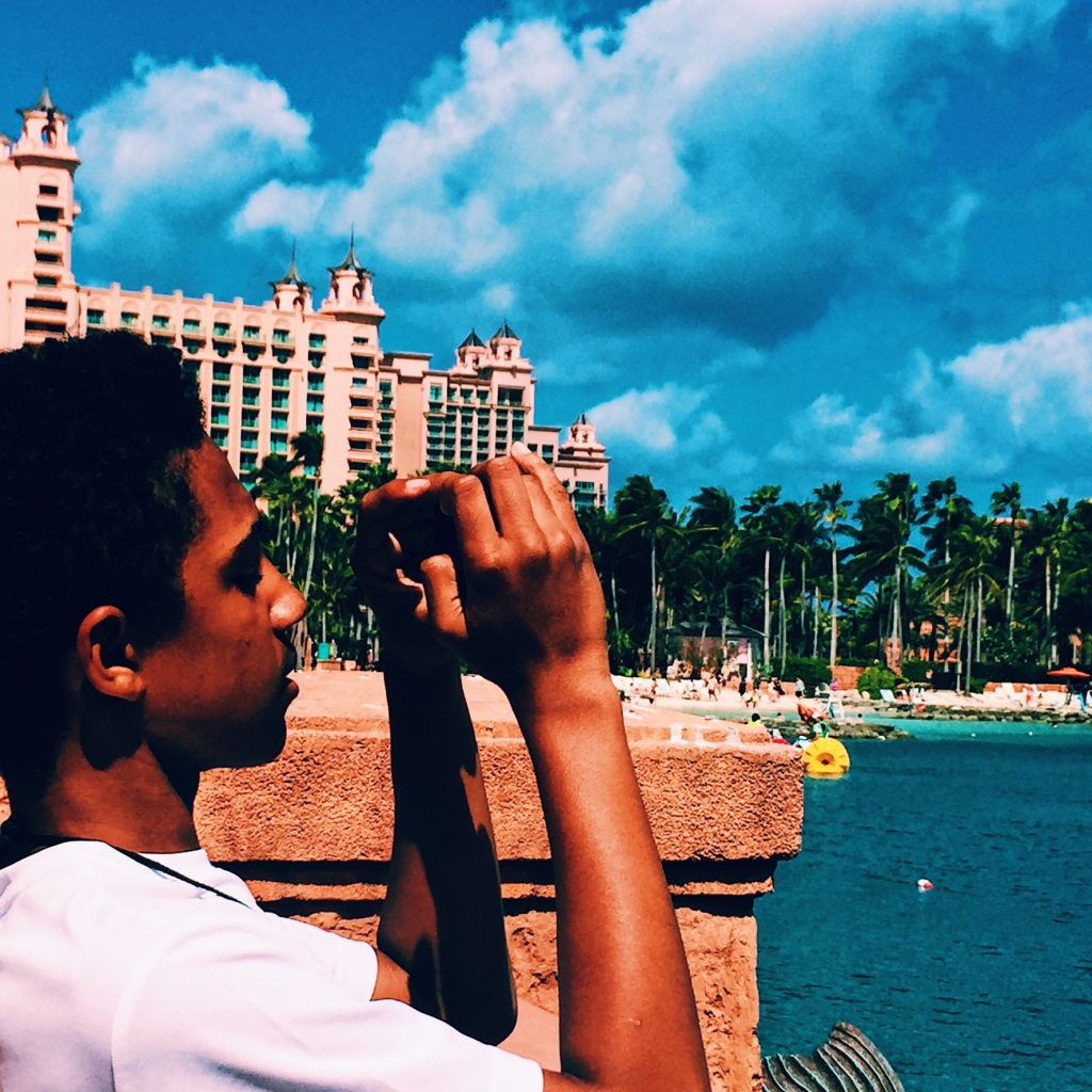 Christion checking out the port from Atlantis Bahamas