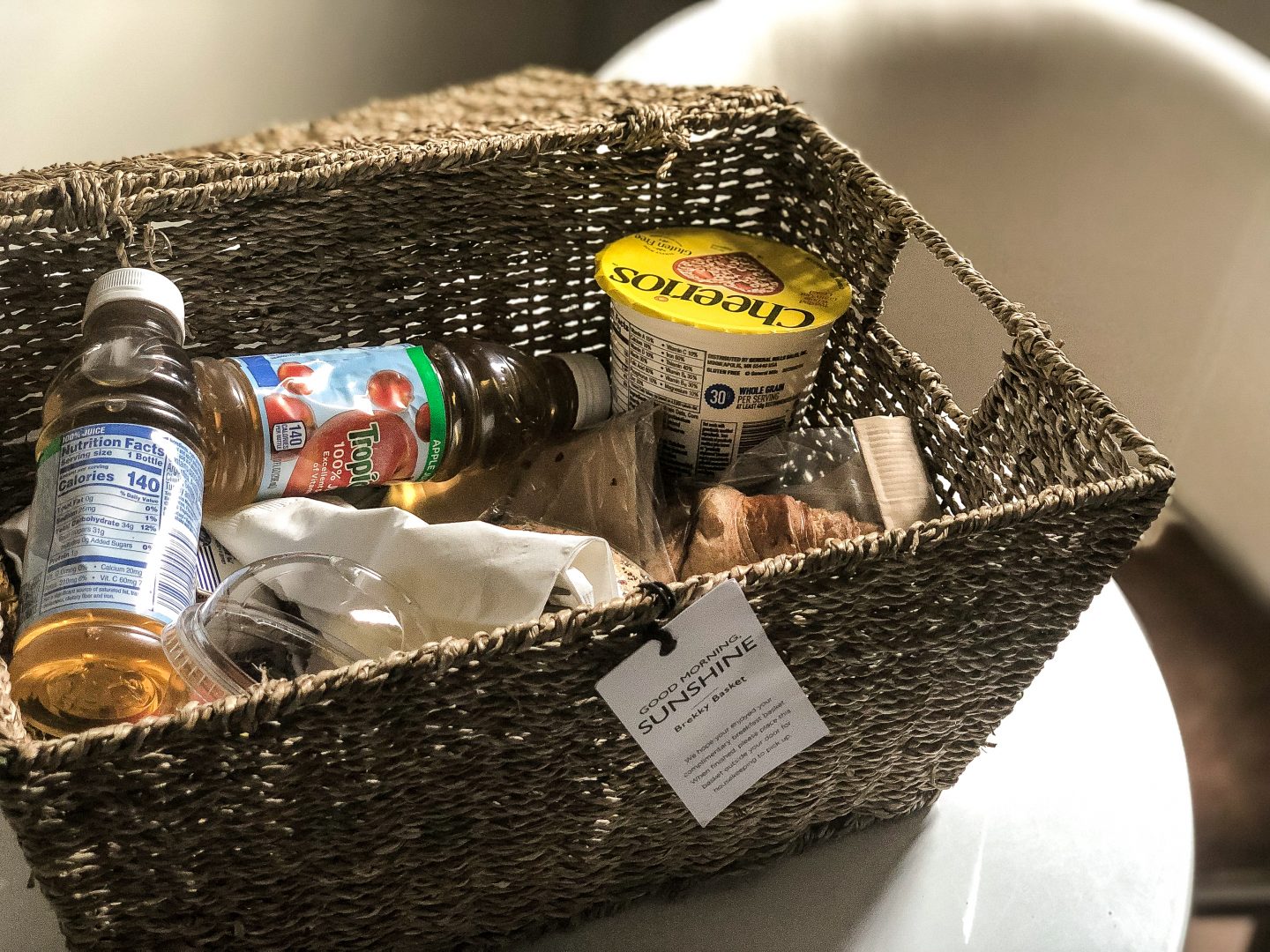 Continental breakfast provided in a basket by The Independent Hotel